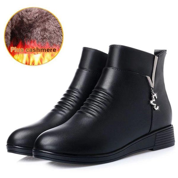 

boots wotte black wedge womens winter non-slip warm fur ankle women leather for mother shoes famale