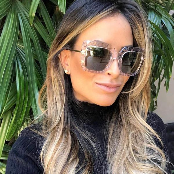

vintage diamond cutting women square sunglasses oversized shades sun glasses man uv400, White;black
