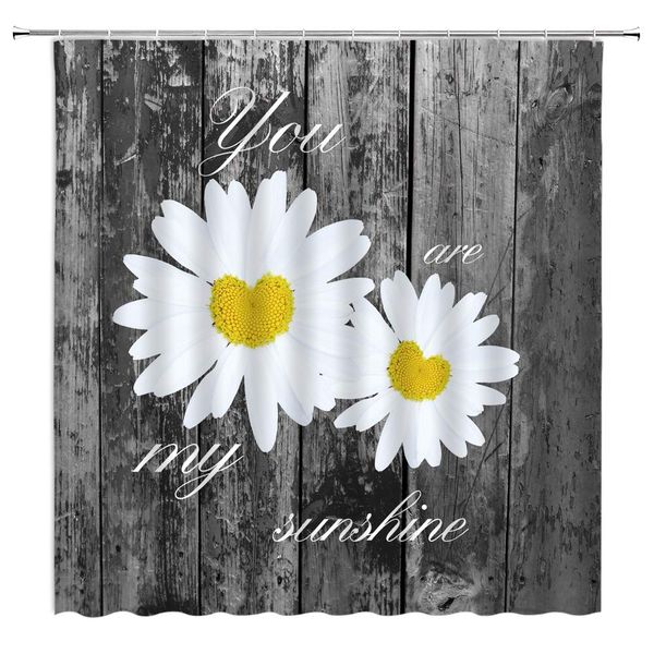 

daisy shower curtain white yellow rustic floral daisy you are my sunshine inspirational quotes on gray old wood board fabric
