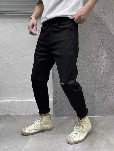 

men solid ripped tapered jeans t3em#, Blue