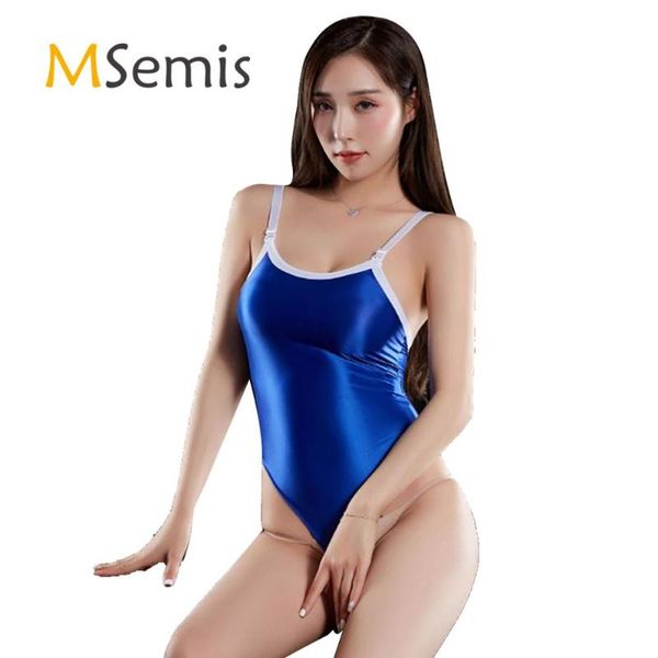 

womens lingerie swimsuit swimwear one-piece silky adjustable spaghetti straps sleeveless high cut leotard bodysuit nightwear suits