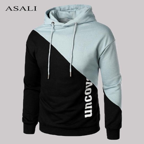 

men's hoodies & sweatshirts patchwork men casual hooded pullover autumn long sleeve sweatshirt male winter good quality sportswear, Black
