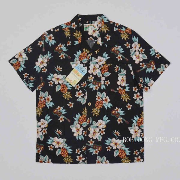 

blouses bob dong pine guitar tropical short sleeeved aloha tee shirts, White;black