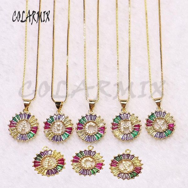 

pendant necklaces 12pcs rainbow color zircon letter charms necklace round alphabet name jewelry gift for lady9232, Silver