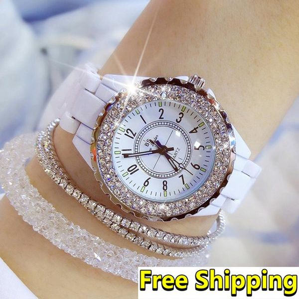 

wristwatches women watches 2021 ceramic women's watch fashion quartz wrist diamond white female wristwatch 2022, Slivery;brown