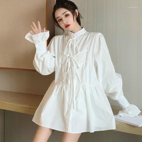 

kakwaii women white shirts blusas de mujer blouse lace up cotton women's blouses