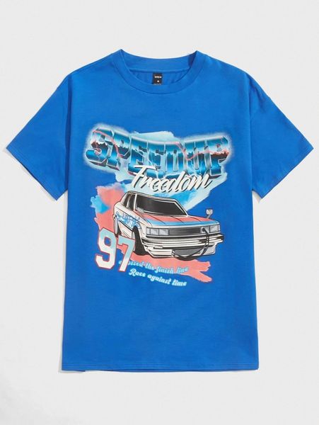 

men letter & car print tee q9ma#, White;black