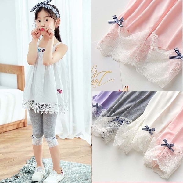 

trousers girls summer leggings pants lace modal children clothing bow-knot kids knee calf length cool leggins for girl udu5, Blue
