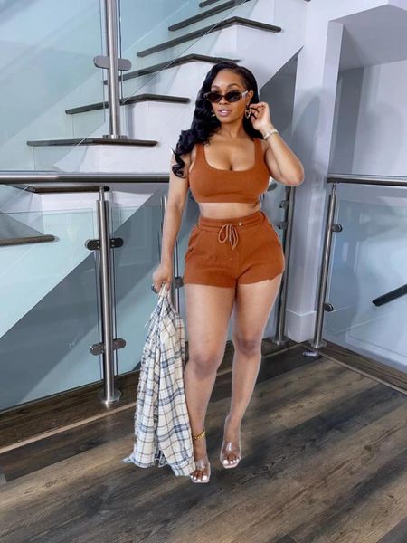 

women's tracksuits summer causal strapless sleeveless pullover vest drawstring short shorts sports pit strip suit, Gray