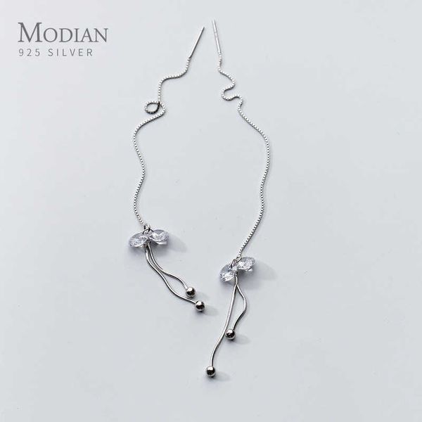

925 sterling silver long chain swing cubic zirconia dangle earrings for women wedding drop earing korean jewelry 210707