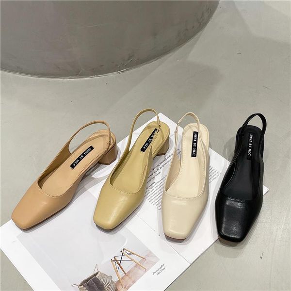 

fashion womens shoes 2021 closed toe sandals block heels med buckle strap bling all-match suit female beige luxury chunky, Black
