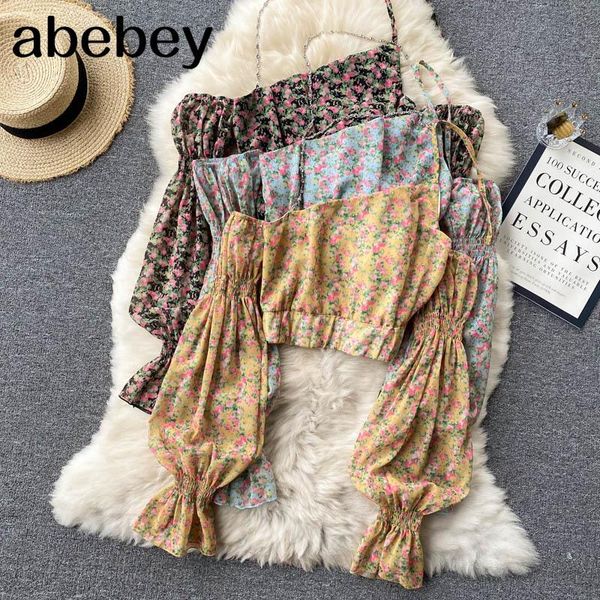 

women's blouses & shirts diagonal-collar halter crop women backless long sleeve slim y2k summer boho floral off shoulder, White