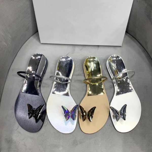 

slippers summer's butterfly rhinestone toe women flat sandals, Black
