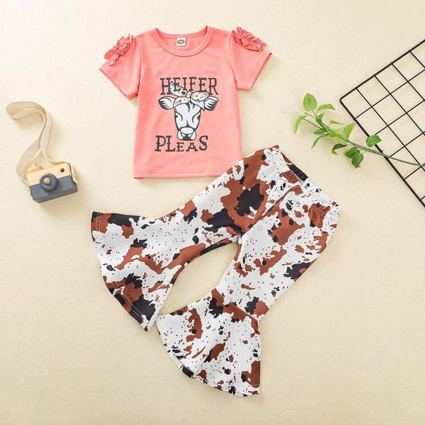 

baby girl letter short sleeve t-shirt floral flare pants leggings children's clothes ropa niÃ±a meisjes kleding clothing sets, White