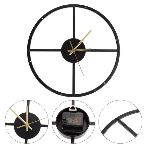 

wall clocks 1pc iron art simple silent living room round clock decoration (black)