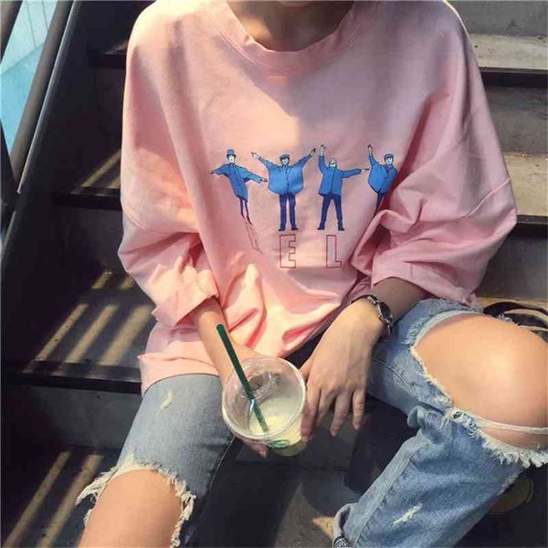 

korean style halajuku letter printed casual loose female tee 210522, White