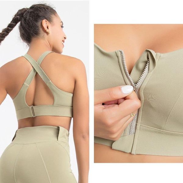 

yoga outfit high impact women sports bras vest front zipper plus size adjustable strap gym run fitness brassiere clothing chest pad