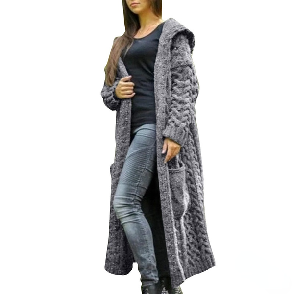 

ladies cardigan knitted hooded solid color basic casual cotton long sleeve sweater cardigan autumn winter, White;black