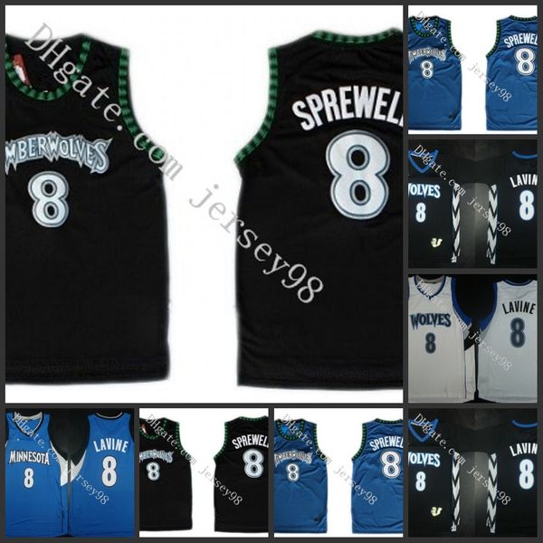 

minnesota timberwolves men #8 latrell sprewell retro basketball jersey, Black