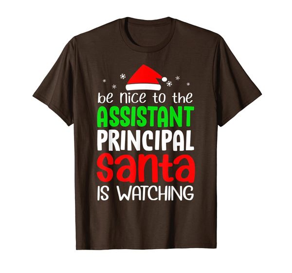 

be nice to the assistant principal santa is watching t-shirt, White;black