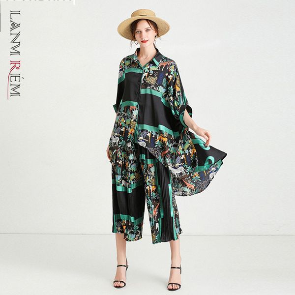 

wide leg pants two piece suit round neck three quarter sleeve printing loose fit women fashion summer 2e1759 210507, White