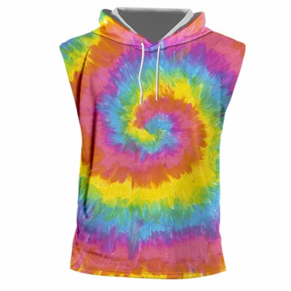

men' tank eu size tie dye hoodie 3d print summer hip hop irregular pattern fitness sleeveless vest wholesale clothes, White;black