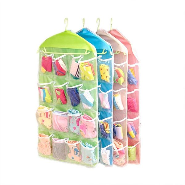 

portable 16 grid wardrobe underwear socks classified storage bag hanging wall door back pocket boxes & bins