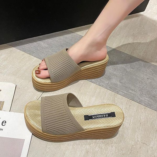 

shoes ladies' slippers platform luxury slides on a wedge women heels pantofle summer designer high 2021 rubber fashion rome cott, Black