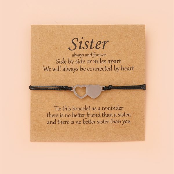 

charmsmic doule heart sisters card bracelets friendship forever stainless steel handmade braided birthday gift jewelrys, Golden;silver