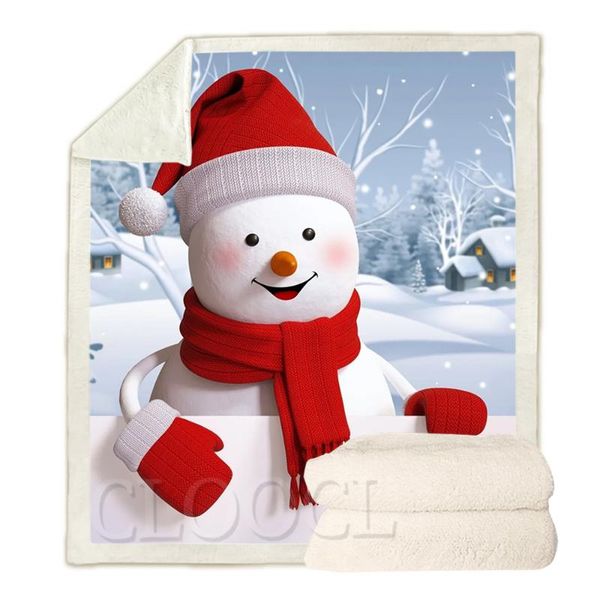 

blankets cloocl christmas theme cartoon snowman red hat scarf gloves blanket keep warm double layer plush quilts festival gifts
