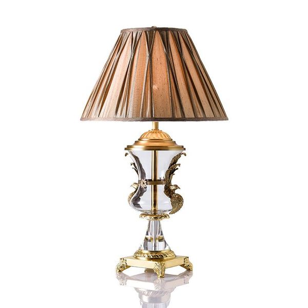 

table lamps european classic copper transparent glass lamp american luxury phoenix brown cloth cover led e27 desk lighting