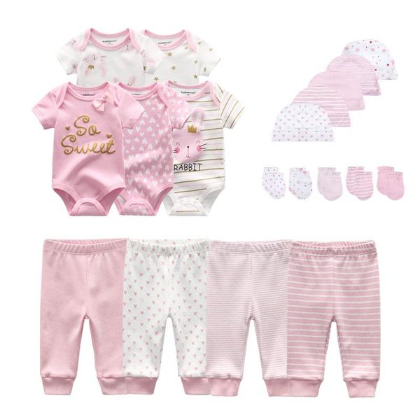 

clothing sets born solid baby boy clothes cotton bodysuits+pants+hats+gloves girl summer short sleeve ropa, White