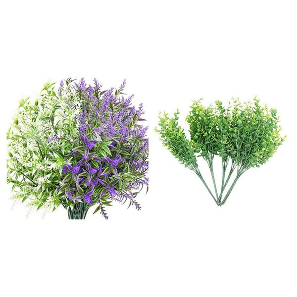 

pcs artificial plants faux boxwood shrubs & 9 bundles lavender flowers decorative wreaths
