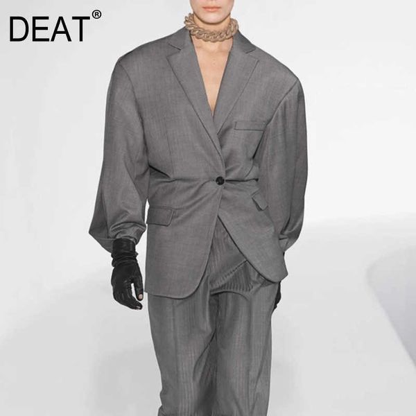 

[deat] spring fashion coat single button v-neck solid color long sleeve loose temperament women blazer 13q267 210527, White;black