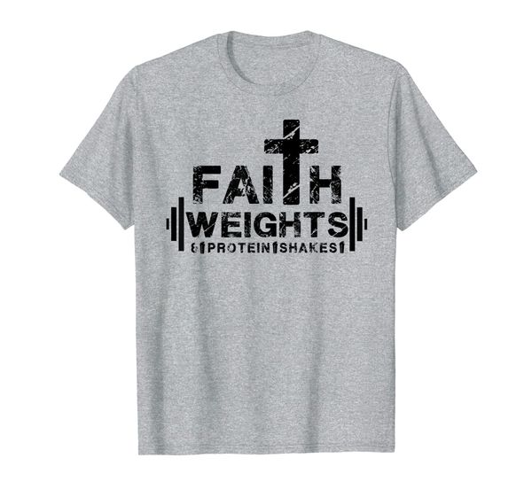 

faith weights and protein shakes - christian fitness gym t-shirt, White;black