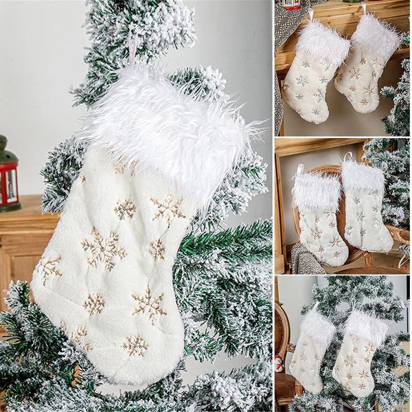 

christmas decorations plush stockings for xmas home decoration hanging with snowflake pattern fireplace decor pr sale