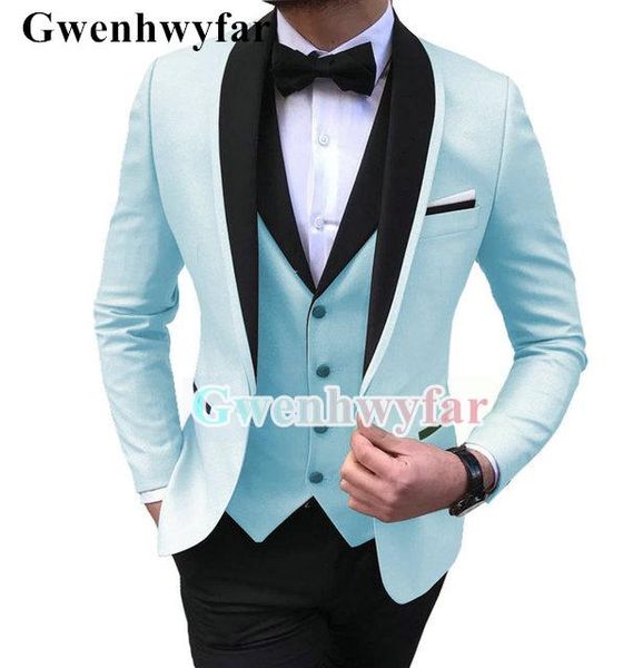 

men's suits & blazers gwenhwyfar 2021 arrival sky blue wedding suit party clothing fashion design shawl lapel tuxedo prom 3 piece, White;black