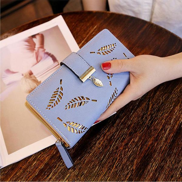 

wallets fashion women pu leather wallet long card phone holder clutch bag leaves purse, Red;black
