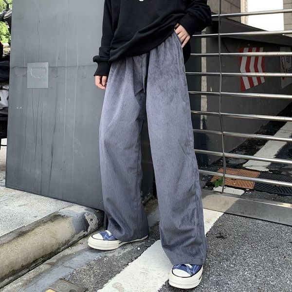 

men's pants corduroy casual korean fashion straight-leg loose wide-leg streetwear hip-hop trousers men, Black