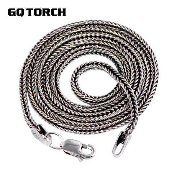 

real pure 925 sterling necklace chain women and men vintage foxtail 1.6mm retro solid thai silver italy fine jewelry