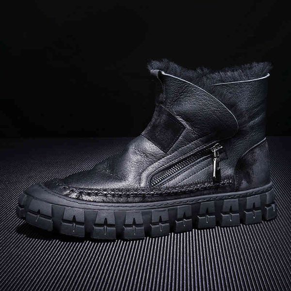 

boots men's warm snow boots, high-grade cow leather shoes, velvet, winter luz7, Black