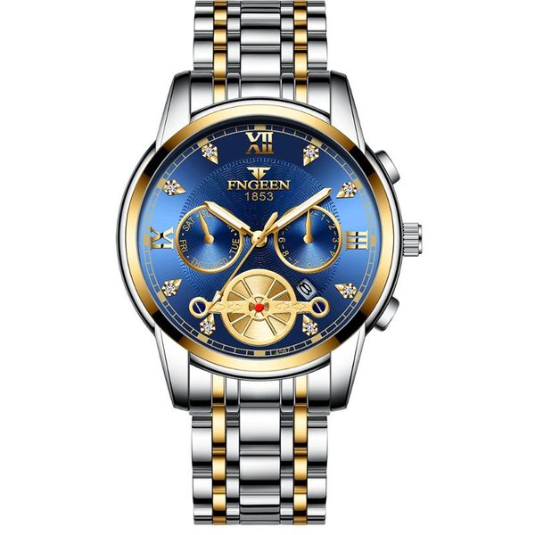

sport quartz watch men fngeen fashion luminous mens watches with stainless steel relogio masculino reloj hombre wristwatche wristwatches, Slivery;brown