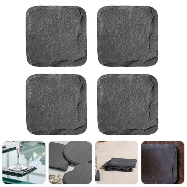 

mats & pads 4pcs vintage tea-cup cushions black coasters for kitchen home decor (black)