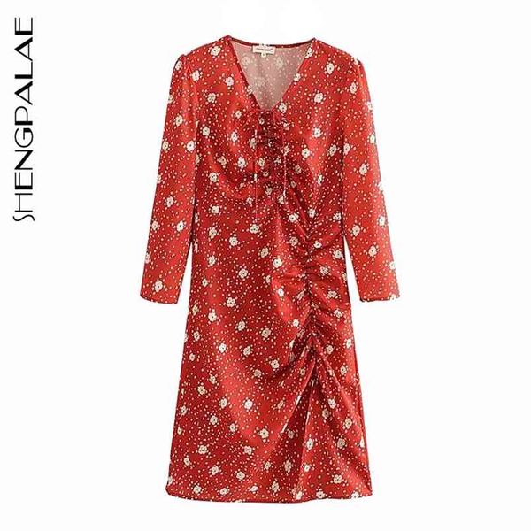 

floral drawstring lace up dress women's spring french v-neck long sleeve fashion female maxi dresses 5a731 210427, Black;gray