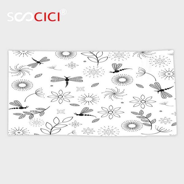 

towel custom microfiber ultra soft bath/hand towel,dragonfly bohem inspired flying butterfly like bugs and flowers dandelion