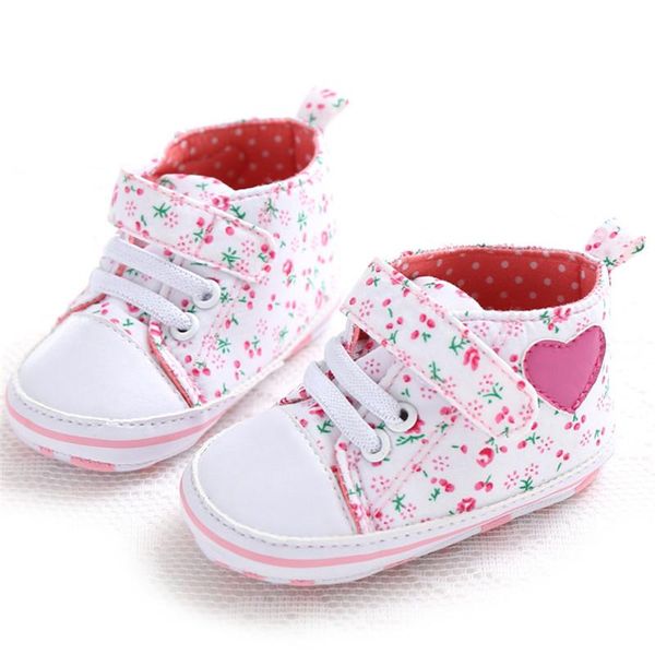 

pink lace-up canvas princess baby girl first walkers born floral antislip casual footwear shoes heart pattern sneakers