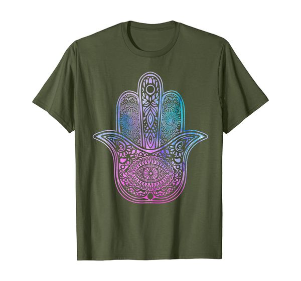 

hamsa symbol yoga gift i fatimas hand mandala t-shirt, White;black