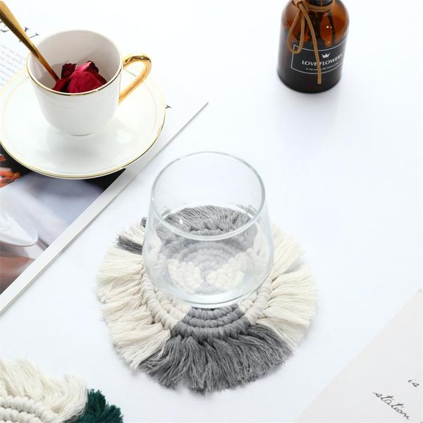

mats & pads cotton braid coasters handmade macrame cushion non-slip heat insulation cup mat 100% brand and high quality