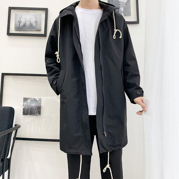 

men's trench coats plus size 5xl autumn brand loose dust coat bigger male cloak leisure hooded casual long jacket men, Tan;black