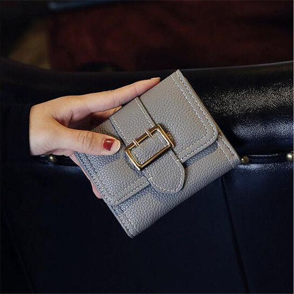 

wholesale women handbag folding leather short wallet multifunctional foldings leathers long wallets fashion belt buckle student purse, Red;black